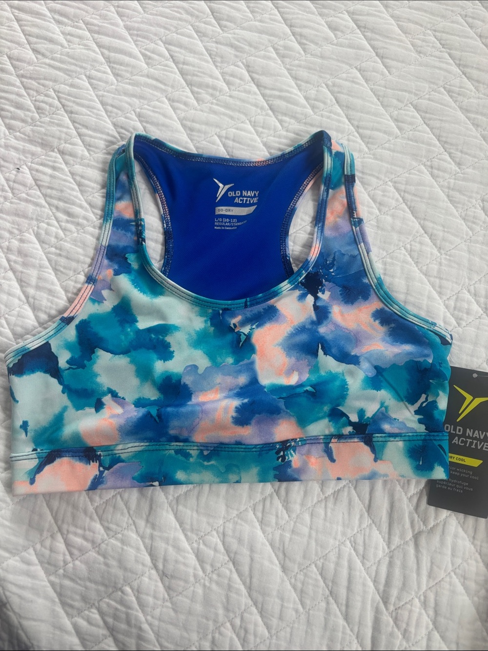 Old Navy Active Teal and Coral Tie-Dye Sports Bra